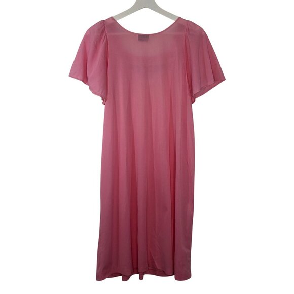 Vintage Vanity Fair Pink Nightgown Embroidered Flutter Sleeves Size Large - Picture 3 of 6